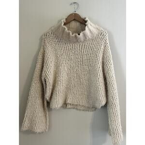 Cream Free People Cowl Neck Chunky Sweater Distressed Oversized Women's XS